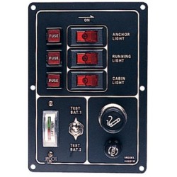 Fused 3 Way Vertical Switch Panel with Gauge/Cigarette Lighter - 422310